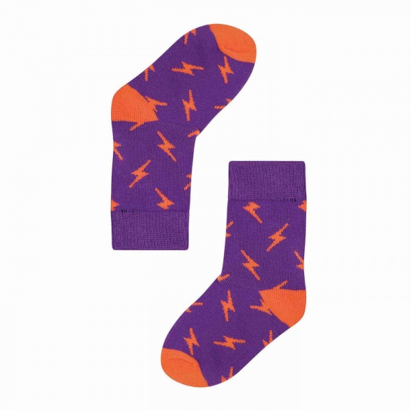 Baby Hutch Lightning Bolts Cotton Socks, Purple & Orange