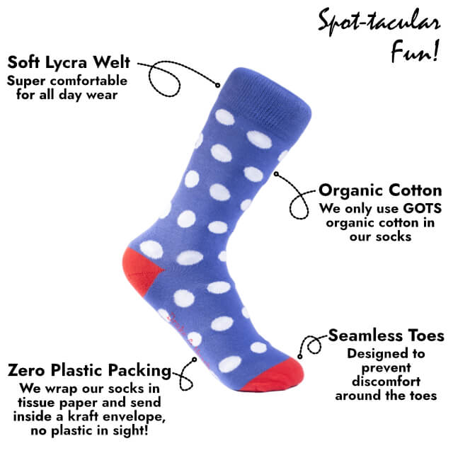 Blue & White Polka Dot Spot Organic Cotton Socks