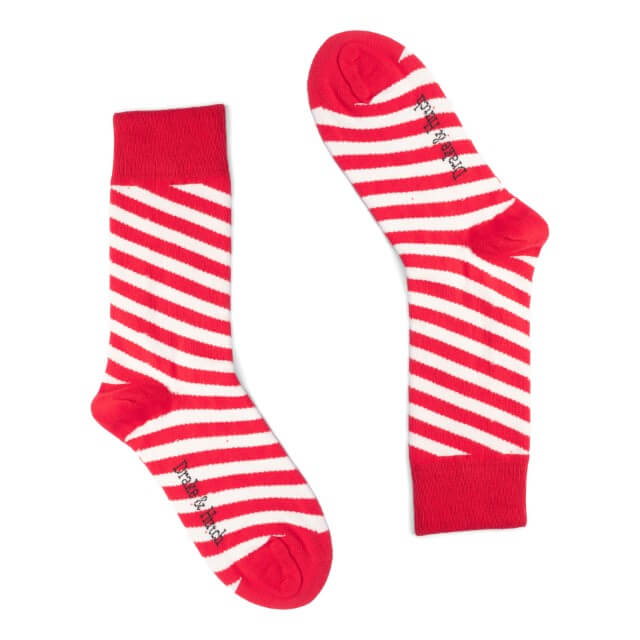 Red & White Old School Diagonal Stripes Organic Cotton Socks