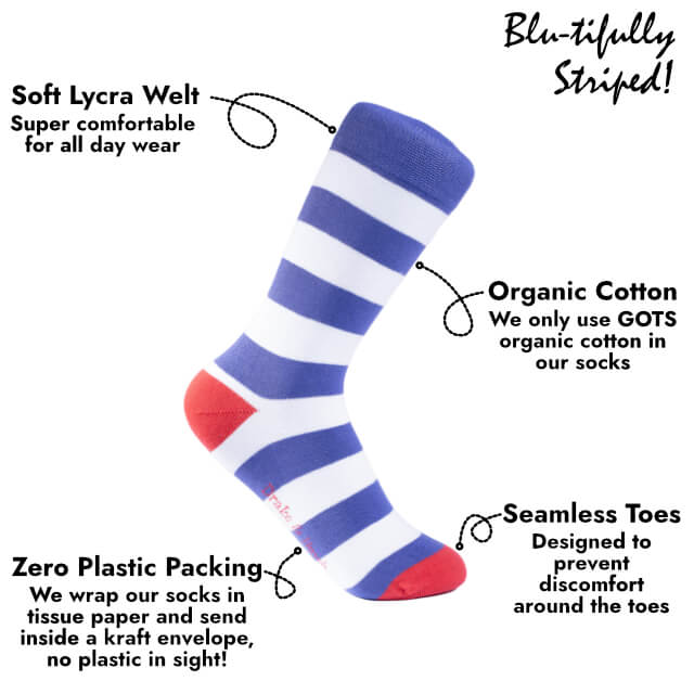 Blue & White Dual Striped Organic Cotton Socks