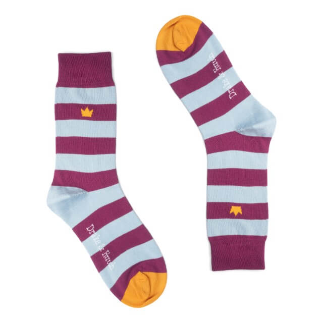 Claret & Blue Crowned Dual Striped Organic Cotton Socks