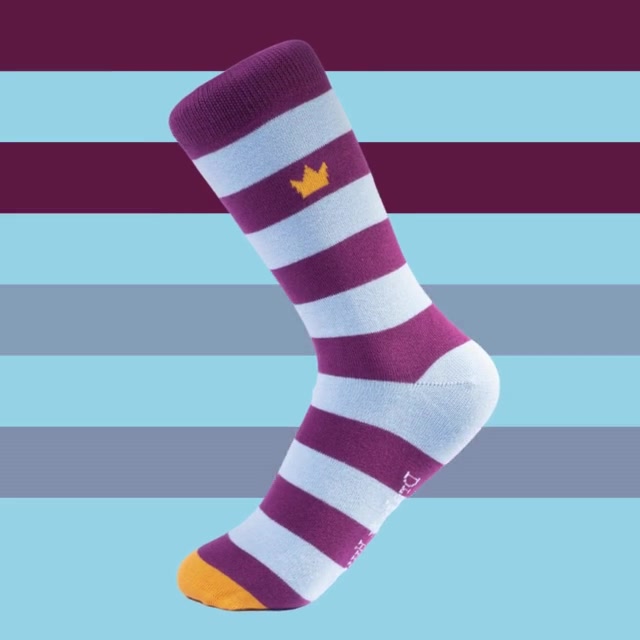 Claret & Blue Crowned Dual Striped Organic Cotton Socks