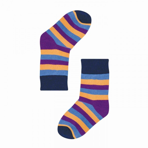 Baby Hutch Striped Cotton Socks - Multi Stripe, Purple, Blue & Yellow
