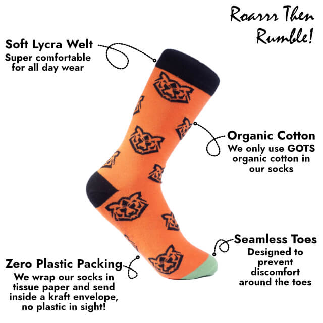 Orange & Black ''Tim The Tiger'' Organic Cotton Socks