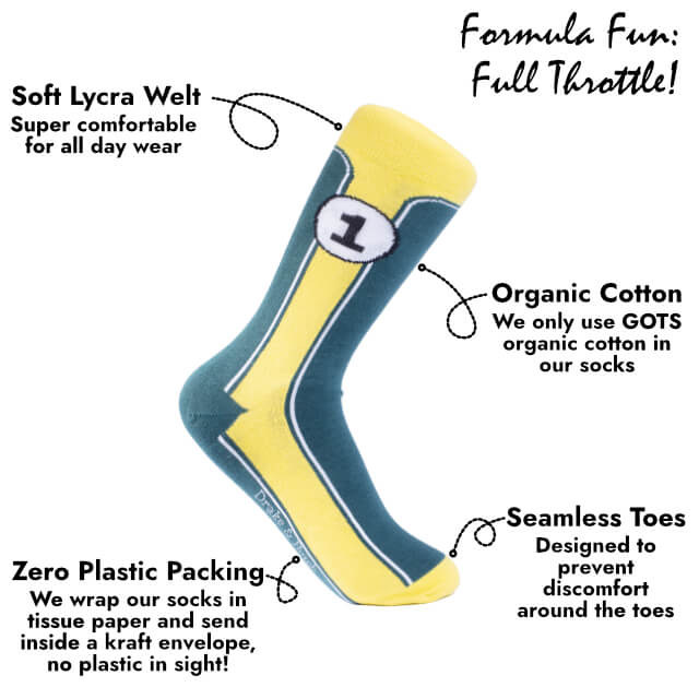 Green & Yellow ''Let's Go Racing'' Organic Cotton Socks