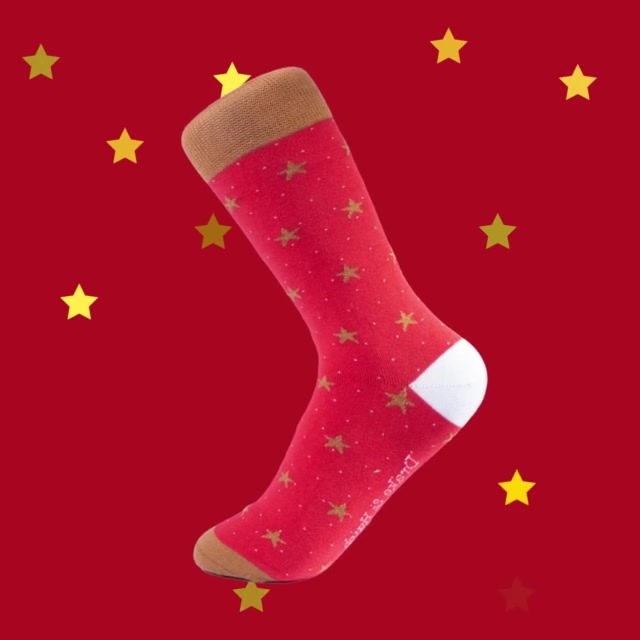 Red & Gold Festive Christmas ''Starry Night'' Organic Cotton Socks