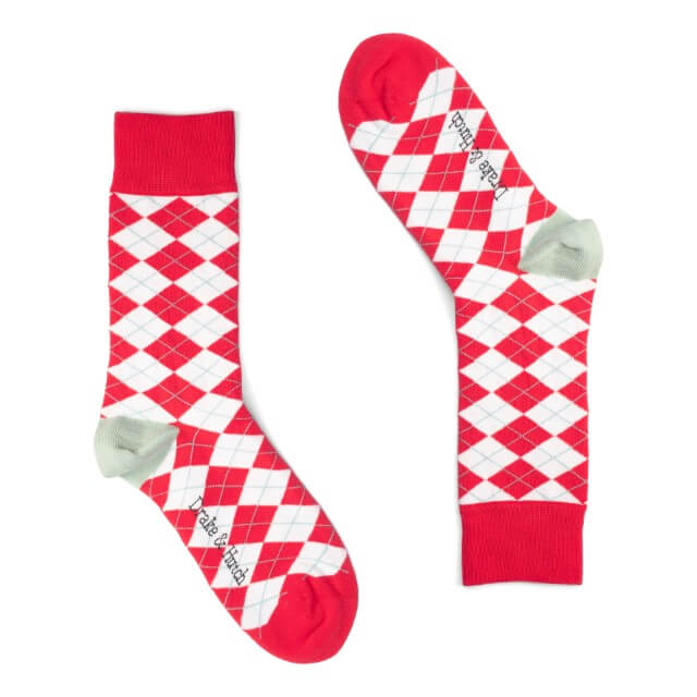 Red & White Festive Xmas Argyle Organic Cotton Socks