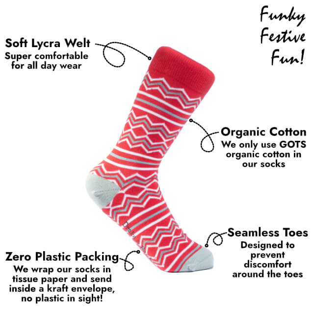 Red & Green Christmas ZigZag Organic Cotton Socks