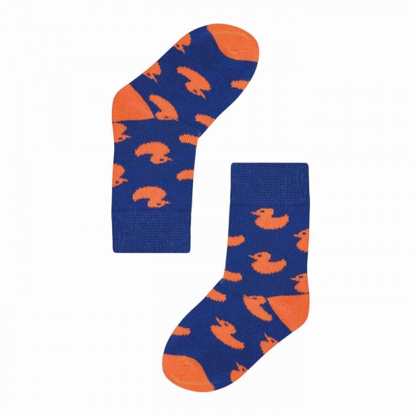 Baby Hutch Rubber Duckie Cotton Socks, Blue & Orange