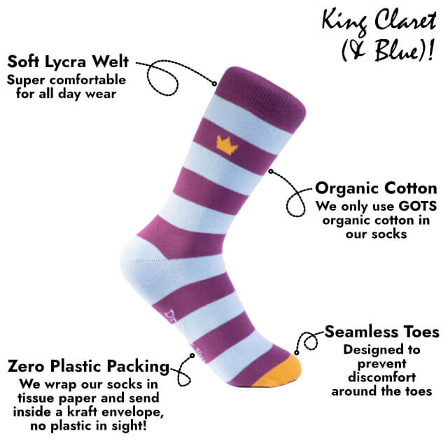 Claret & Blue Crowned Dual Striped Organic Cotton Socks Drake & Hutch UK