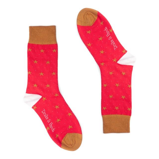 Red & Gold Festive Christmas ''Starry Night'' Organic Cotton Socks