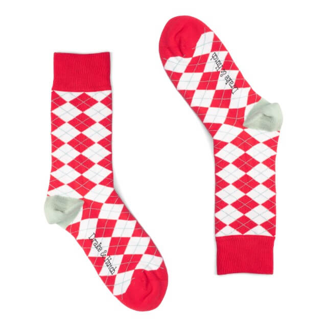 Red & White Festive Xmas Argyle Organic Cotton Socks